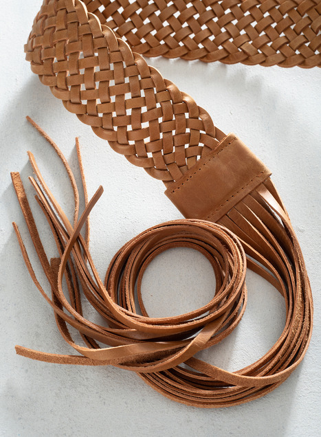 wide woven leather fringed belt